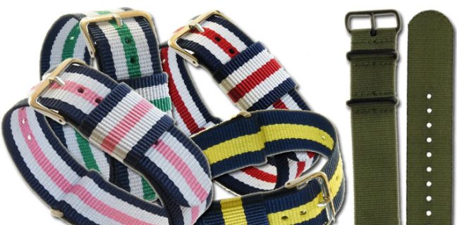 Assortiment de bracelets de montre NATO en tissu rayés et uni vert kaki