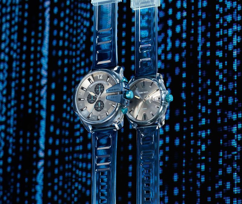 Montre Diesel gros cadran avec affichage détaillé et boîtier robuste.