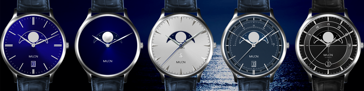 Cinq montres élégantes aux cadrans variés avec affichage des phases de lune