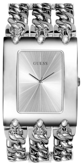 Montre Guess en métal argenté avec cadran rectangulaire et bracelet triple chaîne
