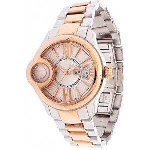 Montre bicolore acier et or rose, cadran romain, dateur et incrustations latérales brillantes