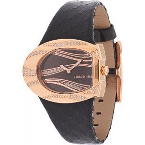 Montre femme Cerruti 1881 boîtier rose doré serti de diamants bracelet cuir noir