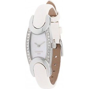 Montre femme élégante avec bracelet blanc et boîtier argenté orné de cristaux brillants