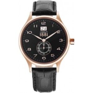 Montre Cerruti 1881 boîtier or rose cadran noir bracelet cuir crocodile
