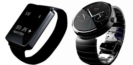 Deux montres connectées, une à cadran rectangulaire et une autre ronde