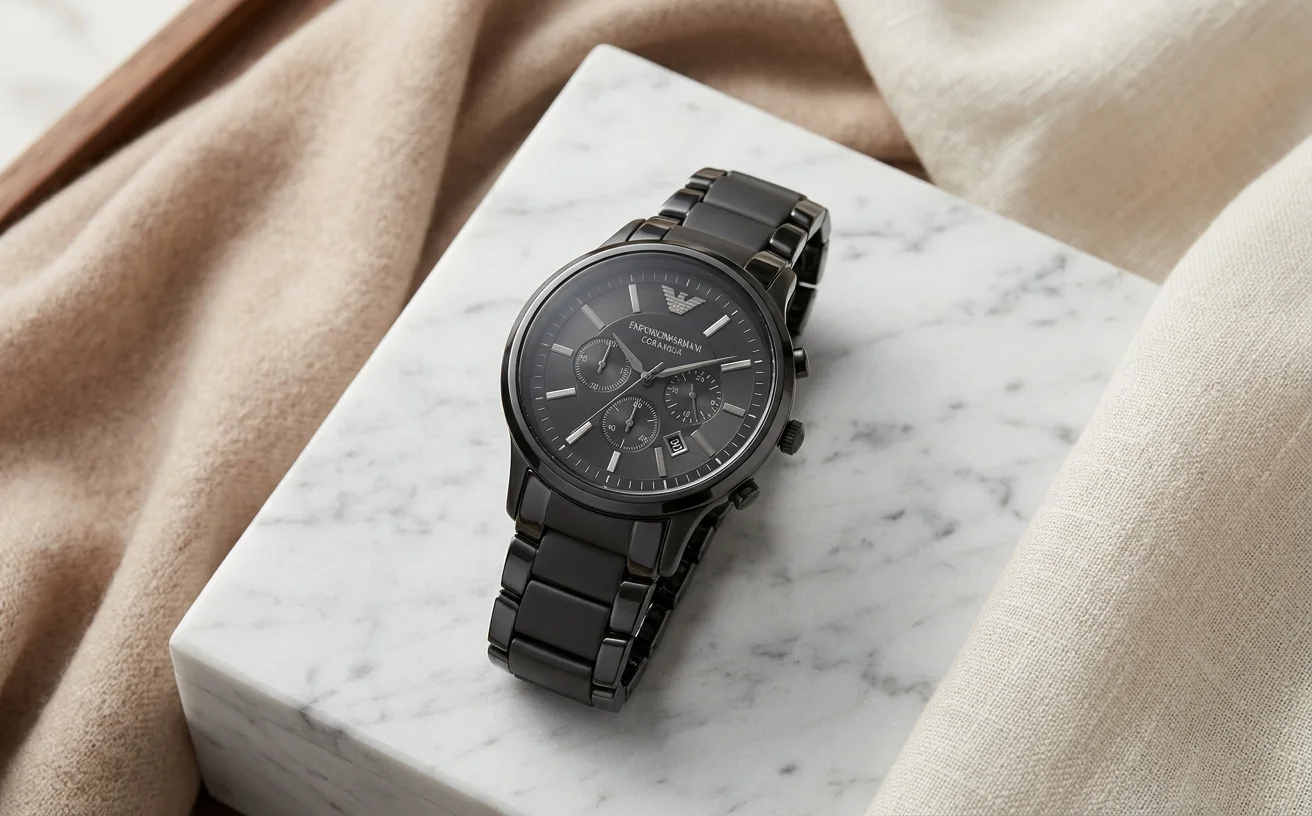 Emporio Armani AR1451 céramique noire, statement luxe résistant aux rayures