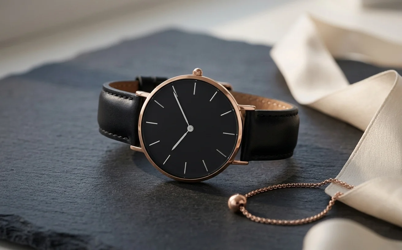 Montre Daniel Wellington femme à cadran noir, élégance minimaliste sombre