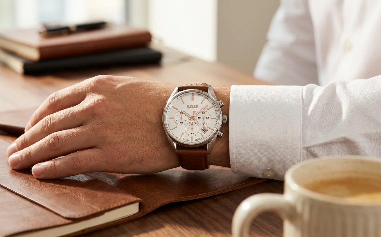 Hugo Boss Champion 1513879 cuir marron Champion portée au poignet
