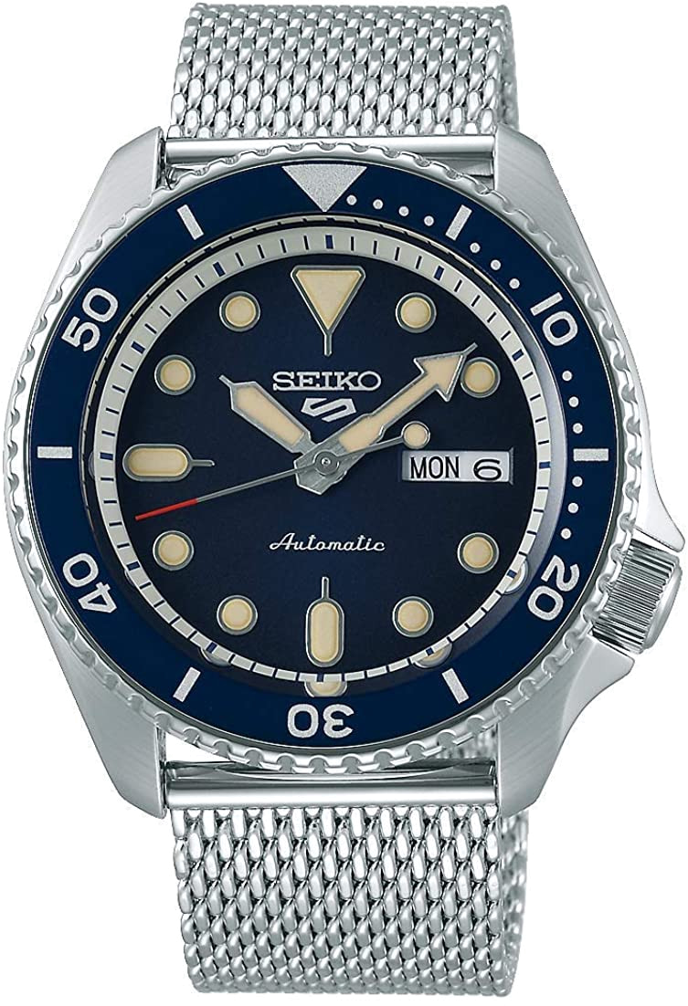 Montre Marine Seiko 5 et son bracelet en maille milanaise acier
