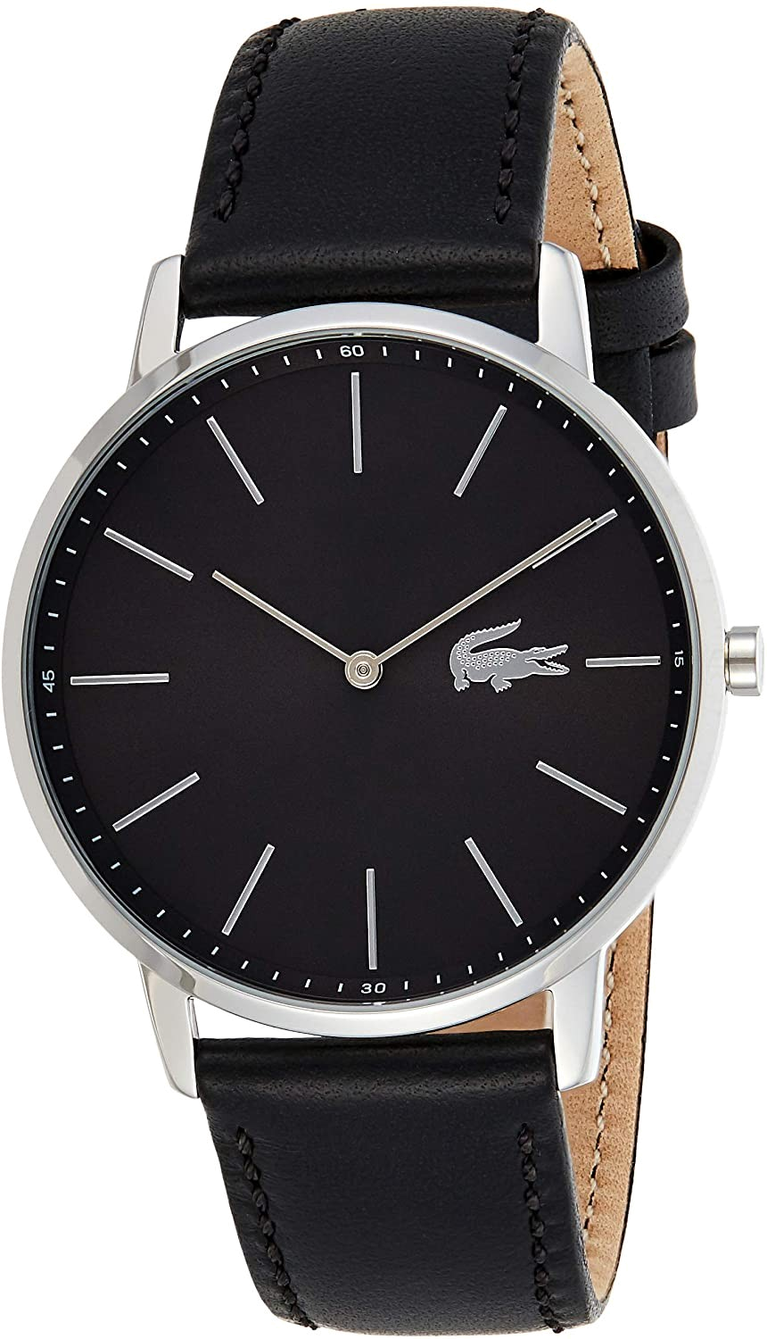 Montre Lacoste noire, bracelet cuir noir