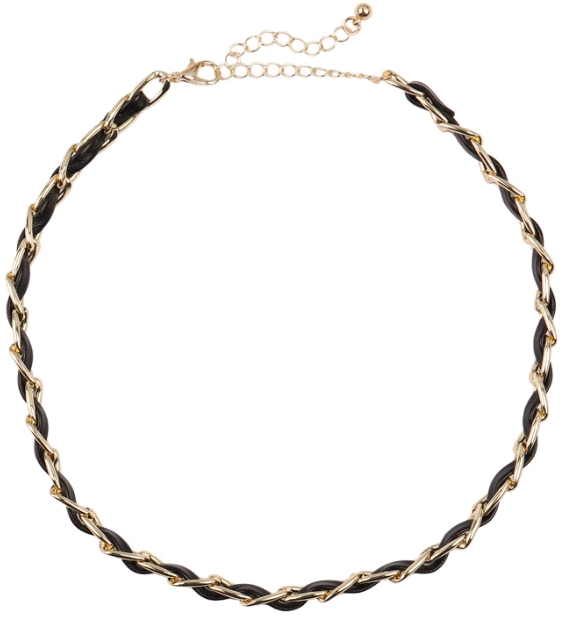 Collier ras du coup chaine simili cuir et acier plaqué or fin