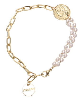 Bracelet à perles style grecque en acier plaqué doré