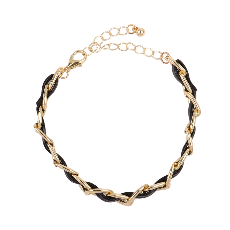 Bracelet simili cuir et chaine Victoria Bradley en acier plaqué doré