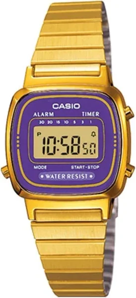 Casio Montre Femme Casio LA670WEGA-6EF Dorée Cadran Violet
