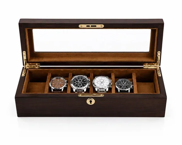 Gasmann Boîte à montres Ravello 6 compartiments en noyer véritable avec couvercle vitré