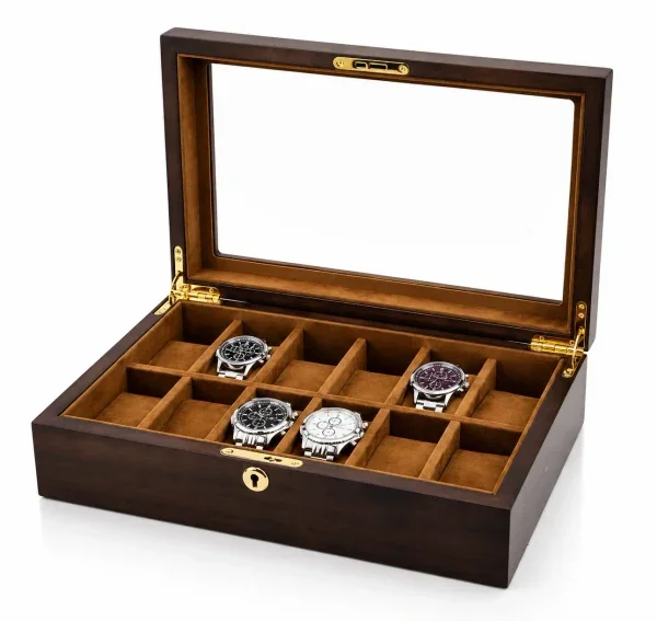 Gasmann Boîte de rangement montres Ravello 12 compartiments en noyer véritable