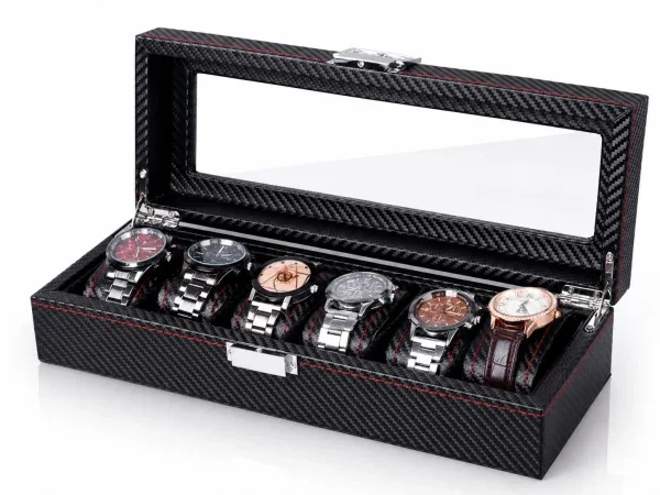 Gasmann Boîte à Montres Monza 6 Compartiments Effet Carbone Composite Noir