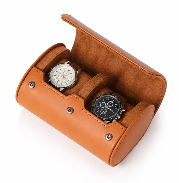 Gasmann Étui Compact Voyage Verona 2 Montres Cuir Végétalien Marron Clair