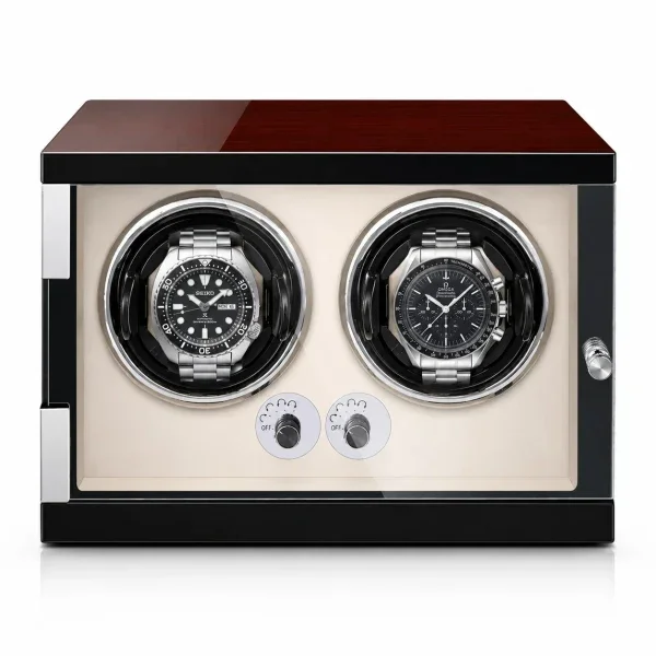 Gasmann Remontoir à Montre Automatique Capri 2 Montres Bois Ébène Intérieur PU Blanc Crème