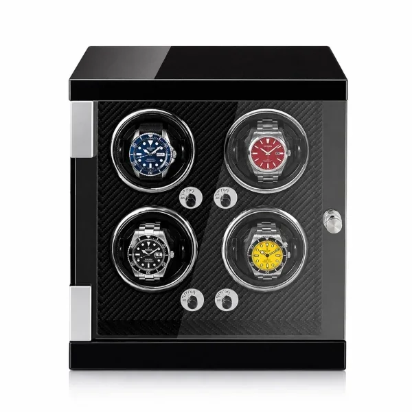 Gasmann Remontoir à Montre Automatique Imola 4 Montres Noir Laqué Fibre de Carbone
