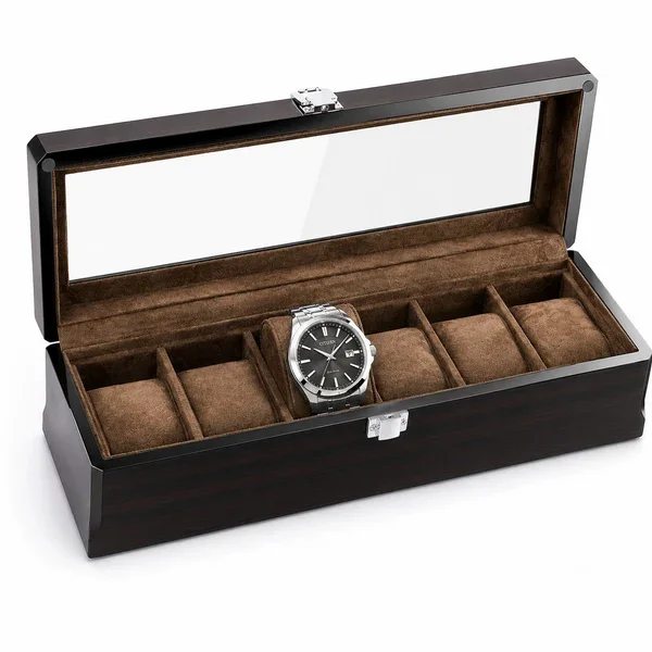 Gasmann Boîte à montres Milan espresso 6 montres en bois massif, angles biseautés