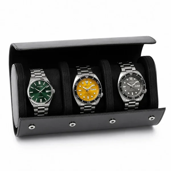 Gasmann Pochette voyage Trieste noir 3 montres, fermeture rabat simili-cuir composite