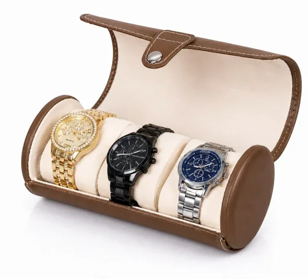 Gasmann Étui rouleau cylindrique Voyager marron café pour 3 montres watch roll voyage